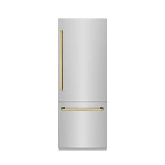 ZLINE Autograph Edition 30 in. 16.1 cu. ft. Built-In Bottom Freezer Refrigerator with Water Dispenser and Ice Maker in Stainless Steel with Graphite Gray Interior - GRBIVZ-304-30 - The Home Selection