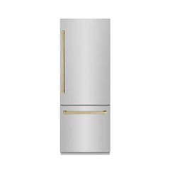 ZLINE Autograph Edition 30 in. 16.1 cu. ft. Built-In Bottom Freezer Refrigerator with Water Dispenser and Ice Maker in Stainless Steel with Graphite Gray Interior - GRBIVZ-304-30 - The Home Selection