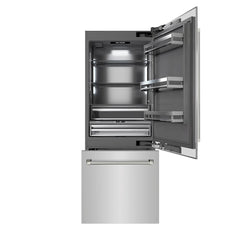 ZLINE Autograph Edition 30 in. 16.1 cu. ft. Built-In Bottom Freezer Refrigerator with Water Dispenser and Ice Maker in Stainless Steel with Graphite Gray Interior Helix Handles - GRBIVZ-30430K - The Home Selection