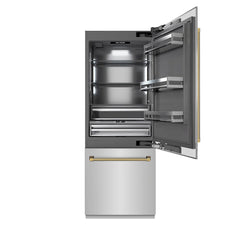 ZLINE Autograph Edition 30 in. 16.1 cu. ft. Built-In Bottom Freezer Refrigerator with Water Dispenser and Ice Maker in Stainless Steel with Graphite Gray Interior Helix Handles - GRBIVZ-30430K - The Home Selection