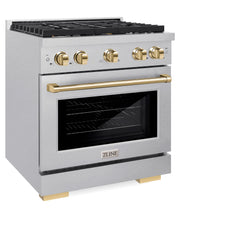 ZLINE Autograph Edition 30 in. 4.2 cu. ft. Paramount Dual Fuel Range with 4 Burner Gas Cooktop and Electric Convection Oven in DuraSnow® Stainless Steel with Accents - SDRSZ-30 - The Home Selection