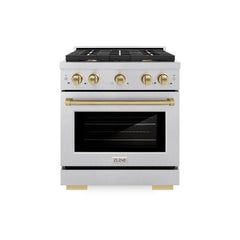 ZLINE Autograph Edition 30 in. 4.2 cu. ft. Paramount Dual Fuel Range with 4 Burner Gas Cooktop and Electric Convection Oven in DuraSnow® Stainless Steel with Accents - SDRSZ-30 - The Home Selection