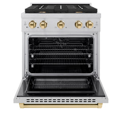 ZLINE Autograph Edition 30 in. 4.2 cu. ft. Paramount Dual Fuel Range with 4 Burner Gas Cooktop and Electric Convection Oven in DuraSnow® Stainless Steel with Accents - SDRSZ-30 - The Home Selection