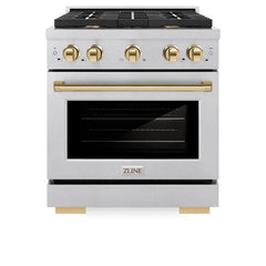 ZLINE Autograph Edition 30 in. 4.2 cu. ft. Paramount Dual Fuel Range with 4 Burner Gas Cooktop and Electric Convection Oven in DuraSnow® Stainless Steel with Accents - SDRSZ-30 - The Home Selection