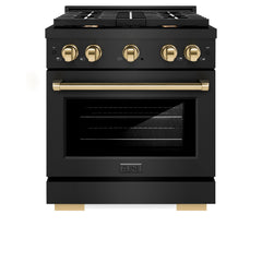 ZLINE Autograph Edition 30 in. 4.2 cu. ft. Paramount Gas Range with 4 Burner Cooktop and Convection Gas Oven in Black Stainless Steel - SGRBZ-30 - The Home Selection