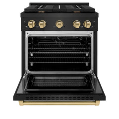 ZLINE Autograph Edition 30 in. 4.2 cu. ft. Paramount Gas Range with 4 Burner Cooktop and Convection Gas Oven in Black Stainless Steel - SGRBZ-30 - The Home Selection