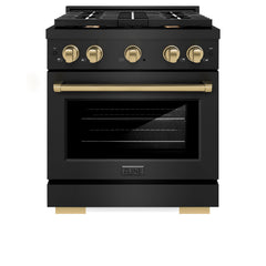 ZLINE Autograph Edition 30 in. 4.2 cu. ft. Paramount Gas Range with 4 Burner Cooktop and Convection Gas Oven in Black Stainless Steel - SGRBZ-30 - The Home Selection