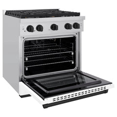 ZLINE Autograph Edition 30 in. 4.2 cu. ft. Paramount Gas Range with 4 Burner Cooktop and Convection Gas Oven in Stainless Steel with White Matte Door - SGRZ-WM-30 - The Home Selection