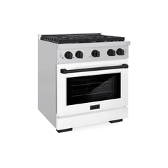 ZLINE Autograph Edition 30 in. 4.2 cu. ft. Paramount Gas Range with 4 Burner Cooktop and Convection Gas Oven in Stainless Steel with White Matte Door - SGRZ-WM-30 - The Home Selection