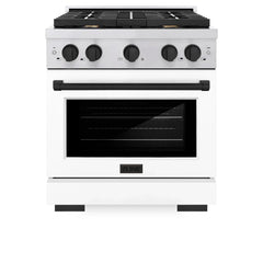 ZLINE Autograph Edition 30 in. 4.2 cu. ft. Paramount Gas Range with 4 Burner Cooktop and Convection Gas Oven in Stainless Steel with White Matte Door - SGRZ-WM-30 - The Home Selection