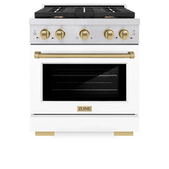 ZLINE Autograph Edition 30 in. 4.2 cu. ft. Paramount Gas Range with 4 Burner Cooktop and Convection Gas Oven in Stainless Steel with White Matte Door - SGRZ-WM-30 - The Home Selection