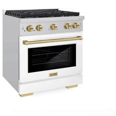 ZLINE Autograph Edition 30 in. 4.2 cu. ft. Paramount Gas Range with 4 Burner Cooktop and Convection Gas Oven in Stainless Steel with White Matte Door - SGRZ-WM-30 - The Home Selection