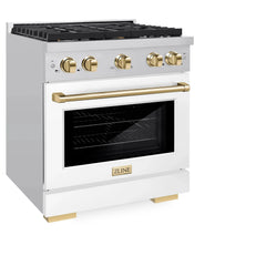ZLINE Autograph Edition 30 in. 4.2 cu. ft. Paramount Gas Range with 4 Burner Cooktop and Convection Gas Oven in Stainless Steel with White Matte Door - SGRZ-WM-30 - The Home Selection