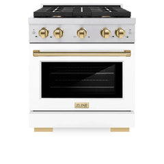 ZLINE Autograph Edition 30 in. 4.2 cu. ft. Paramount Gas Range with 4 Burner Cooktop and Convection Gas Oven in Stainless Steel with White Matte Door - SGRZ-WM-30 - The Home Selection