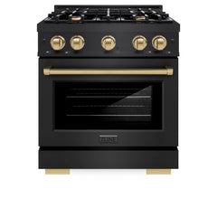 ZLINE Autograph Edition 30 in. 4.2 cu. ft. Select Dual Fuel Range with 4 Burner Gas Cooktop and Electric Convection Oven in Black Stainless Steel - HDRBZ-30 - The Home Selection