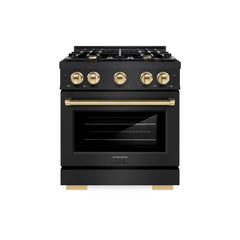 ZLINE Autograph Edition 30 in. 4.2 cu. ft. Select Dual Fuel Range with 4 Burner Gas Cooktop and Electric Convection Oven in Black Stainless Steel - HDRBZ-30 - The Home Selection