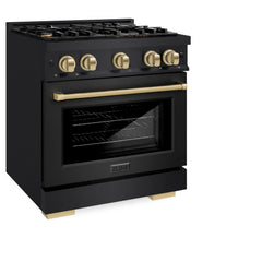 ZLINE Autograph Edition 30 in. 4.2 cu. ft. Select Dual Fuel Range with 4 Burner Gas Cooktop and Electric Convection Oven in Black Stainless Steel - HDRBZ-30 - The Home Selection