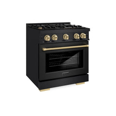 ZLINE Autograph Edition 30 in. 4.2 cu. ft. Select Dual Fuel Range with 4 Burner Gas Cooktop and Electric Convection Oven in Black Stainless Steel - HDRBZ-30 - The Home Selection
