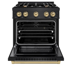 ZLINE Autograph Edition 30 in. 4.2 cu. ft. Select Dual Fuel Range with 4 Burner Gas Cooktop and Electric Convection Oven in Black Stainless Steel - HDRBZ-30 - The Home Selection