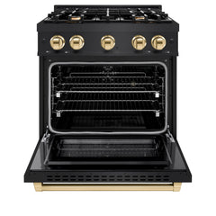 ZLINE Autograph Edition 30 in. 4.2 cu. ft. Select Dual Fuel Range with 4 Burner Gas Cooktop and Electric Convection Oven in Black Stainless Steel - HDRBZ-30 - The Home Selection