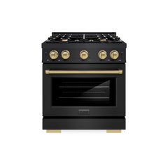 ZLINE Autograph Edition 30 in. 4.2 cu. ft. Select Dual Fuel Range with 4 Burner Gas Cooktop and Electric Convection Oven in Black Stainless Steel - HDRBZ-30 - The Home Selection