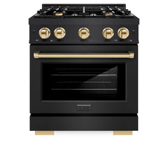 ZLINE Autograph Edition 30 in. 4.2 cu. ft. Select Gas Range with 4 Burner Cooktop and Convection Gas Oven in Black Stainless Steel - HGRBZ-30 - The Home Selection