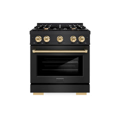 ZLINE Autograph Edition 30 in. 4.2 cu. ft. Select Gas Range with 4 Burner Cooktop and Convection Gas Oven in Black Stainless Steel - HGRBZ-30 - The Home Selection