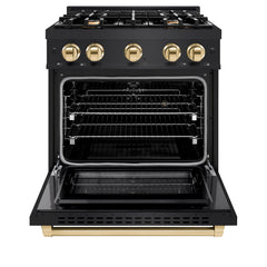 ZLINE Autograph Edition 30 in. 4.2 cu. ft. Select Gas Range with 4 Burner Cooktop and Convection Gas Oven in Black Stainless Steel - HGRBZ-30 - The Home Selection