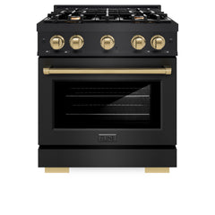 ZLINE Autograph Edition 30 in. 4.2 cu. ft. Select Gas Range with 4 Burner Cooktop and Convection Gas Oven in Black Stainless Steel - HGRBZ-30 - The Home Selection
