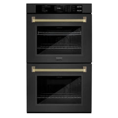ZLINE Autograph Edition 30 in. Professional True Convection Double Wall Oven with Air Fry and Self Clean in Black Stainless Steel with Helix Handles - WADBZ-30-K - The Home Selection