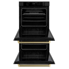 ZLINE Autograph Edition 30 in. Professional True Convection Double Wall Oven with Air Fry and Self Clean in Black Stainless Steel with Helix Handles - WADBZ-30-K - The Home Selection