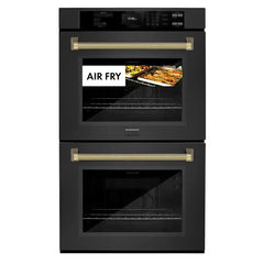 ZLINE Autograph Edition 30 in. Professional True Convection Double Wall Oven with Air Fry and Self Clean in Black Stainless Steel with Helix Handles - WADBZ-30-K - The Home Selection