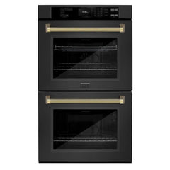 ZLINE Autograph Edition 30 in. Professional True Convection Double Wall Oven with Air Fry and Self Clean in Black Stainless Steel with Helix Handles - WADBZ-30-K - The Home Selection