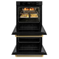 ZLINE Autograph Edition 30 in. Professional True Convection Double Wall Oven with Air Fry and Self Clean in Black Stainless Steel with Helix Handles - WADBZ-30-K - The Home Selection