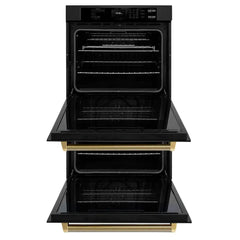 ZLINE Autograph Edition 30 in. Professional True Convection Double Wall Oven with Air Fry and Self Clean in Black Stainless Steel with Helix Handles - WADBZ-30-K - The Home Selection