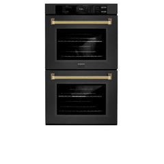 ZLINE Autograph Edition 30 in. Professional True Convection Double Wall Oven with Air Fry and Self Clean in Black Stainless Steel with Helix Handles - WADBZ-30-K - The Home Selection