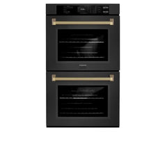 ZLINE Autograph Edition 30 in. Professional True Convection Double Wall Oven with Air Fry and Self Clean in Black Stainless Steel with Helix Handles - WADBZ-30-K - The Home Selection