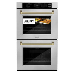 ZLINE Autograph Edition 30 in. Professional True Convection Double Wall Oven with Air Fry and Self Clean in Satin Stainless Steel with Helix Handles - WADSZ-30-K - The Home Selection