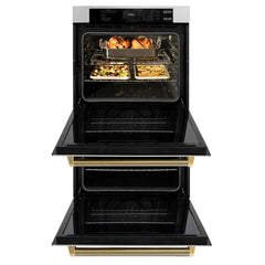 ZLINE Autograph Edition 30 in. Professional True Convection Double Wall Oven with Air Fry and Self Clean in Satin Stainless Steel with Helix Handles - WADSZ-30-K - The Home Selection