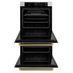ZLINE Autograph Edition 30 in. Professional True Convection Double Wall Oven with Air Fry and Self Clean in Satin Stainless Steel with Helix Handles - WADSZ-30-K - The Home Selection