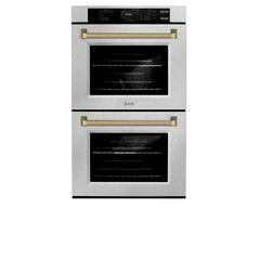 ZLINE Autograph Edition 30 in. Professional True Convection Double Wall Oven with Air Fry and Self Clean in Satin Stainless Steel with Helix Handles - WADSZ-30-K - The Home Selection