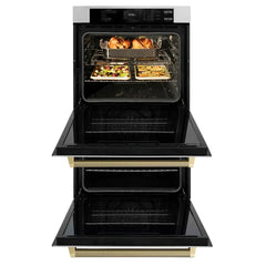 ZLINE Autograph Edition 30 in. Professional True Convection Double Wall Oven with Air Fry and Self Clean in Satin Stainless Steel with Helix Handles - WADSZ-30-K - The Home Selection