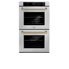 ZLINE Autograph Edition 30 in. Professional True Convection Double Wall Oven with Air Fry and Self Clean in Satin Stainless Steel with Helix Handles - WADSZ-30-K - The Home Selection