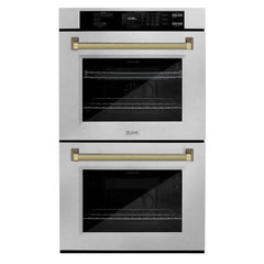 ZLINE Autograph Edition 30 in. Professional True Convection Double Wall Oven with Air Fry and Self Clean in Satin Stainless Steel with Helix Handles - WADSZ-30-K - The Home Selection