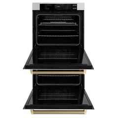 ZLINE Autograph Edition 30 in. Professional True Convection Double Wall Oven with Air Fry and Self Clean in Satin Stainless Steel with Helix Handles - WADSZ-30-K - The Home Selection