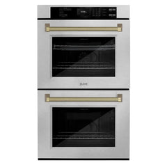 ZLINE Autograph Edition 30 in. Professional True Convection Double Wall Oven with Air Fry and Self Clean in Satin Stainless Steel with Helix Handles - WADSZ-30-K - The Home Selection