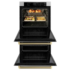 ZLINE Autograph Edition 30 in. Professional True Convection Double Wall Oven with Air Fry and Self Clean in Stainless Steel with Helix Handles - WADZ-30-KC - The Home Selection