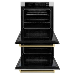 ZLINE Autograph Edition 30 in. Professional True Convection Double Wall Oven with Air Fry and Self Clean in Stainless Steel with Helix Handles - WADZ-30-KC - The Home Selection