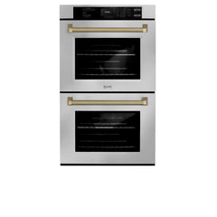 ZLINE Autograph Edition 30 in. Professional True Convection Double Wall Oven with Air Fry and Self Clean in Stainless Steel with Helix Handles - WADZ-30-KC - The Home Selection