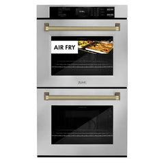 ZLINE Autograph Edition 30 in. Professional True Convection Double Wall Oven with Air Fry and Self Clean in Stainless Steel with Helix Handles - WADZ-30-KC - The Home Selection